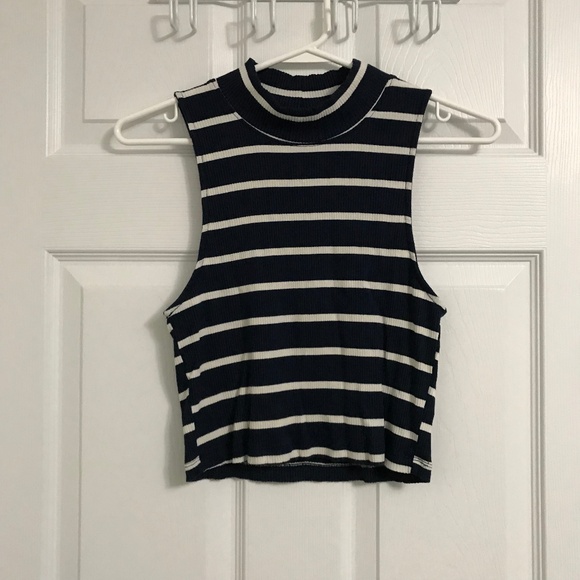 Y2K Aeropostale Muscle Tank L Navy Blue White Stripes Sleeveless - Picture 1 of 4